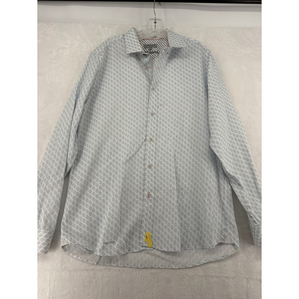 Ted Baker Button Down Mens Size 5 Shirt Blue Geometric Long Sleeve Pimlico 6574